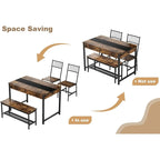 Dining Table Set for 4, Wooden Kitchen Table with with 2 Chairs and a Long Bench