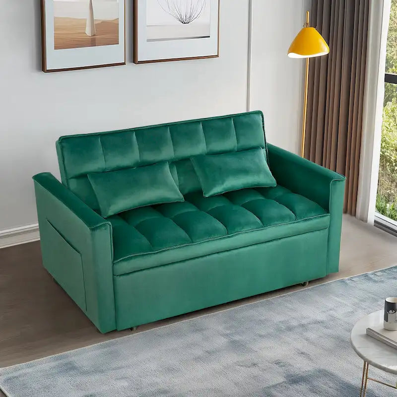 Modern Convertible Futon Sofa Bed,Adjustable Backrest,Armrest Holders