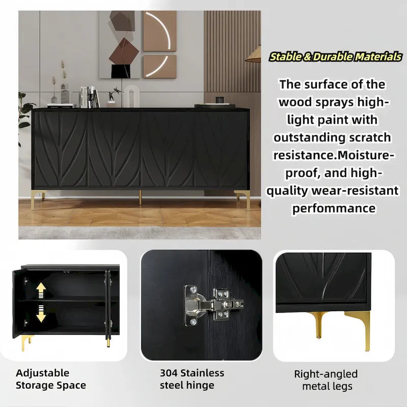 60 Press-to-Open Design Sideboard Buffet Cabinet with 4 Doors
