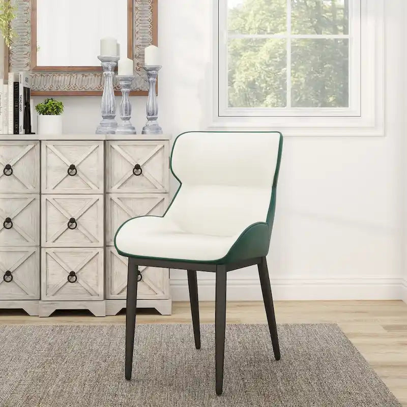 Set of 2 PU Upholstered Dining Chairs Modern Solid Back Chairs with Black Metal Legs