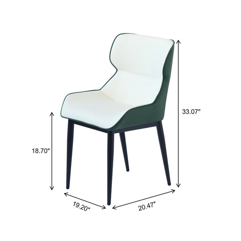 Set of 2 PU Upholstered Dining Chairs Modern Solid Back Chairs with Black Metal Legs