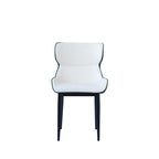 Set of 2 PU Upholstered Dining Chairs Modern Solid Back Chairs with Black Metal Legs