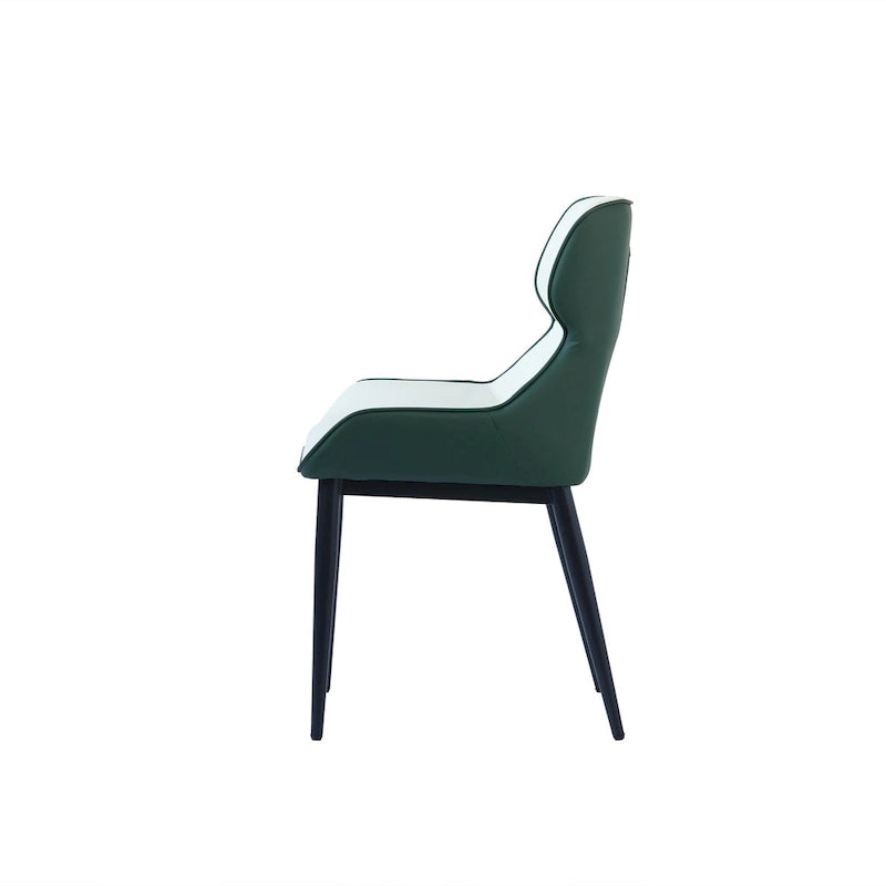 Set of 2 PU Upholstered Dining Chairs Modern Solid Back Chairs with Black Metal Legs