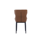 Set of 2 PU Upholstered Dining Chairs Modern Solid Back Chairs with Black Metal Legs