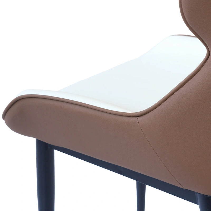 Set of 2 PU Upholstered Dining Chairs Modern Solid Back Chairs with Black Metal Legs