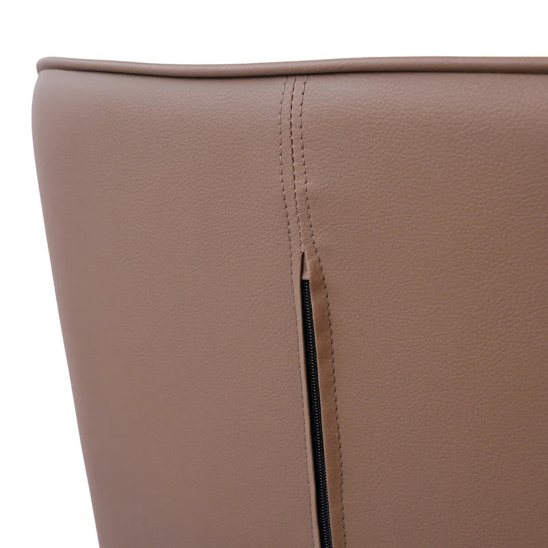 Set of 2 PU Upholstered Dining Chairs Modern Solid Back Chairs with Black Metal Legs