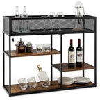 Gymax 4-Tier Console Table w/ Wire Basket Narrow Sofa Table w/ shelf