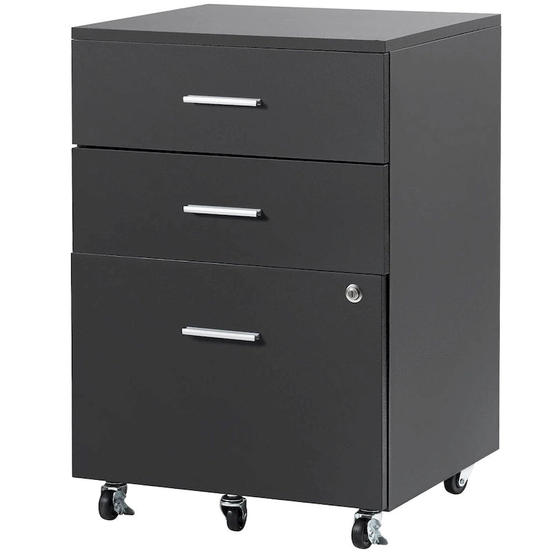 3-Drawer Locking Filing Cabinet with 5 Swivel Wheels and Adjustable File Hangers
