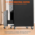 3-Drawer Locking Filing Cabinet with 5 Swivel Wheels and Adjustable File Hangers
