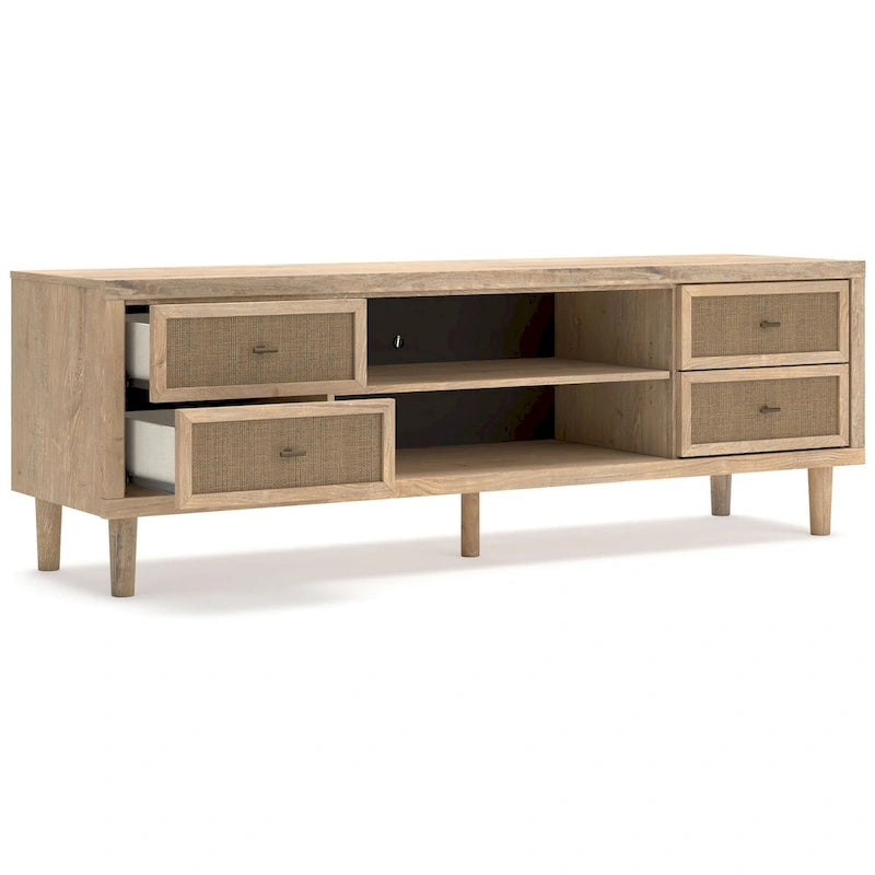 Large TV Stand, 4 Drawers, 2 Shelves, Brown Wood Grain, 72 Inches