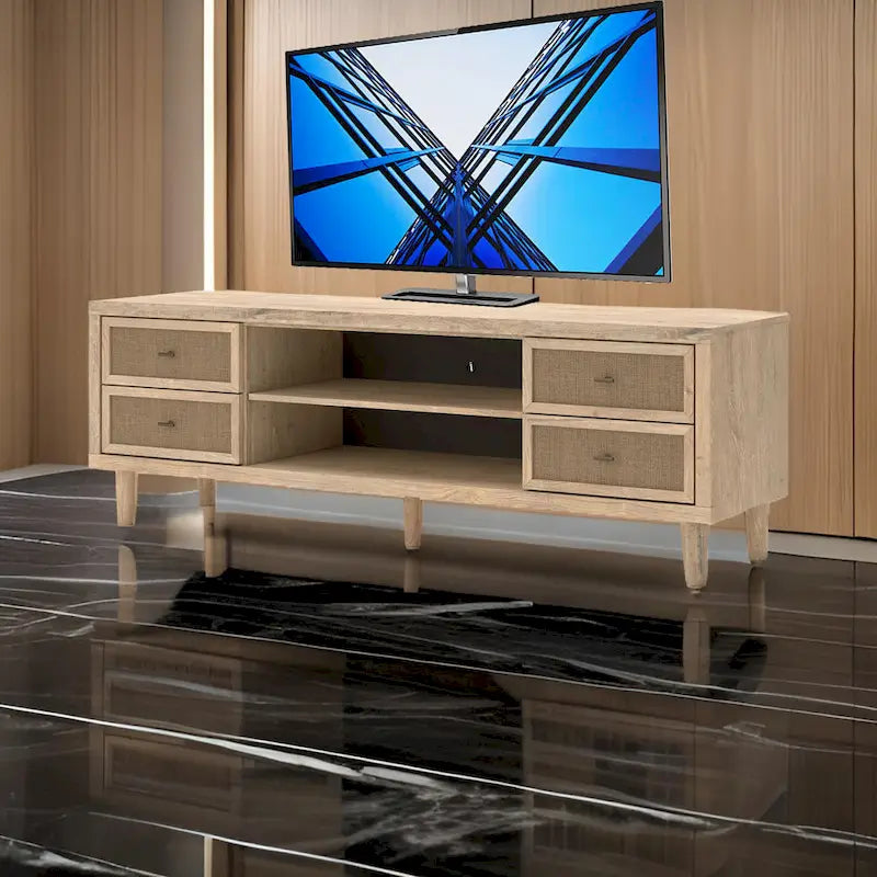 Large TV Stand, 4 Drawers, 2 Shelves, Brown Wood Grain, 72 Inches