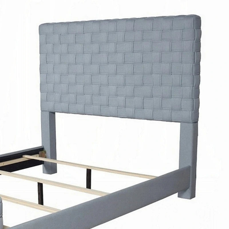 Reah King Size Bed, Light Teal Blue Chenille, Gray Panel Headboard