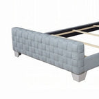 Reah King Size Bed, Light Teal Blue Chenille, Gray Panel Headboard