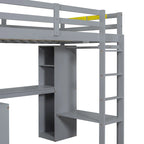 Twin Size Loft Bed Frame with L Shaped Desk, Wardrobe and Shelves
