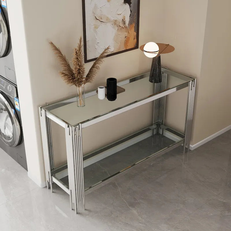 Sophisticated Double-Layer Tempered Glass Console Table