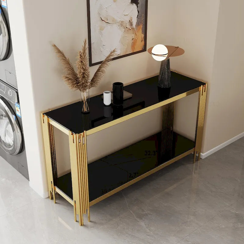 Sophisticated Double-Layer Tempered Glass Console Table