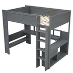 Wood Twin Size Gaming Loft Bed with Desk, Multi-storage Shelves, LED and Charging Station, Dark Gray
