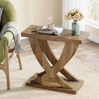 Farmhouse End Table, Narrow Side Table with Fishtail Support Design for Living Room, Study, Brown