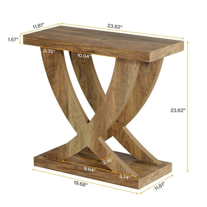 Farmhouse End Table, Narrow Side Table with Fishtail Support Design for Living Room, Study, Brown