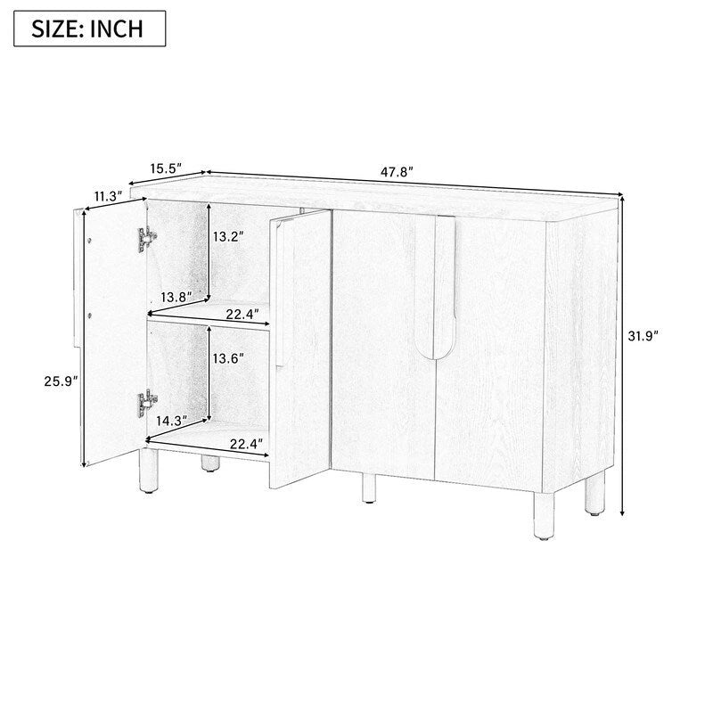 4-Door Buffet Cabinet with Storage, Wood Sideboard Cabinet with Unique Arc Handles and Adjustable Shelves