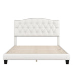 Platform Bed Frame with Saddle Curved Headboard, Modern Medieval Royal Style Platform Bed with Diamond Tufted Details