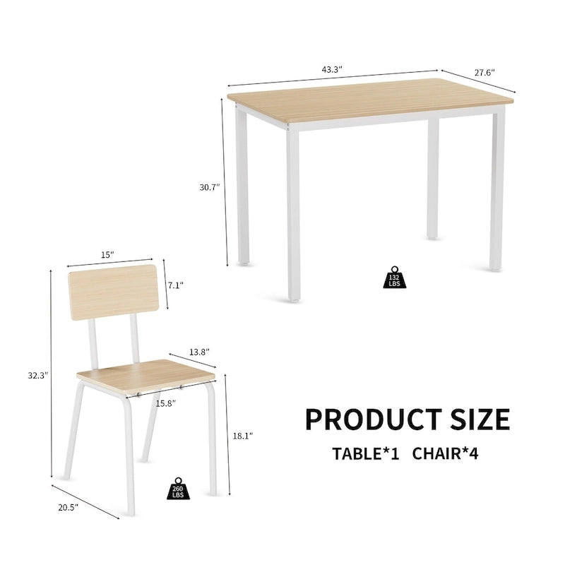 Kitchen Dining Table Set Metal Frame Breakfast Table with 4 Dining Chairs Modern Casual Dining Table Set 5-Piece Dining Set