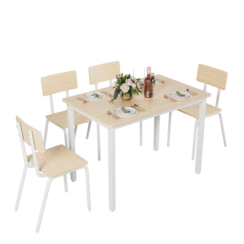 Kitchen Dining Table Set Metal Frame Breakfast Table with 4 Dining Chairs Modern Casual Dining Table Set 5-Piece Dining Set