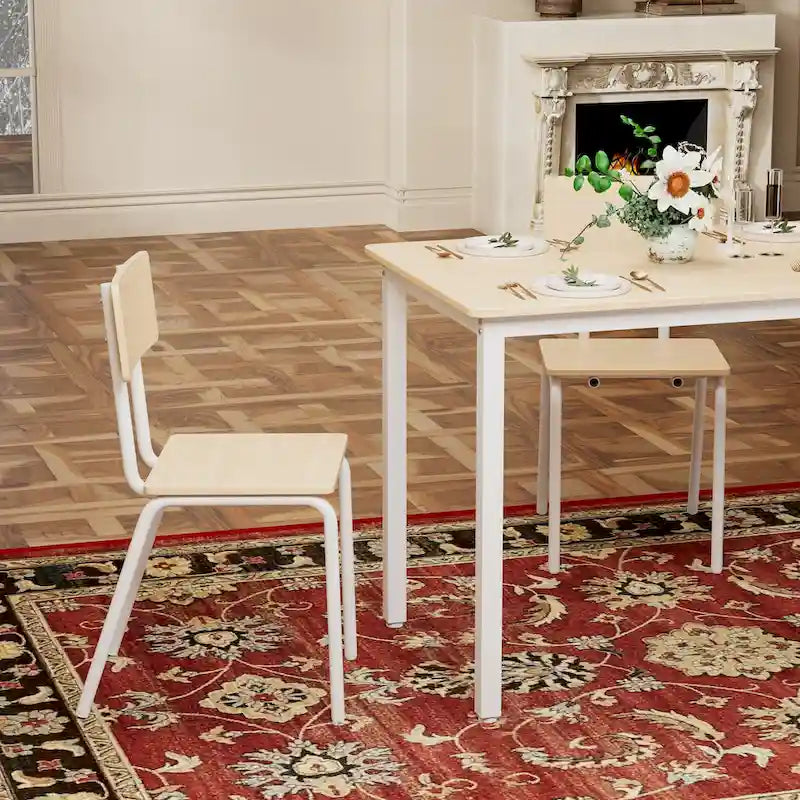 Kitchen Dining Table Set Metal Frame Breakfast Table with 4 Dining Chairs Modern Casual Dining Table Set 5-Piece Dining Set