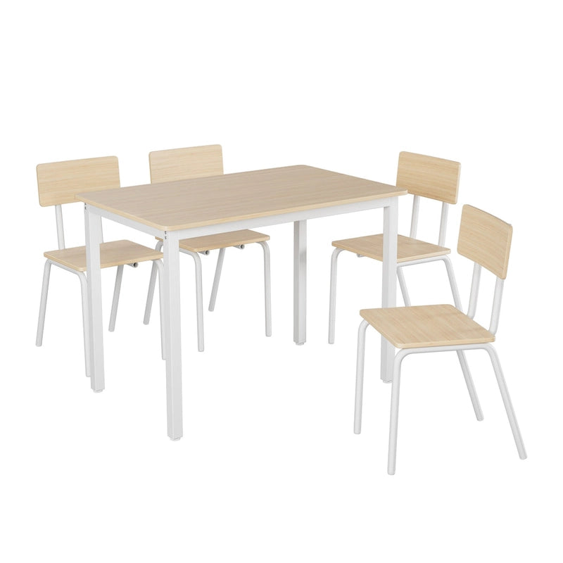 Kitchen Dining Table Set Metal Frame Breakfast Table with 4 Dining Chairs Modern Casual Dining Table Set 5-Piece Dining Set