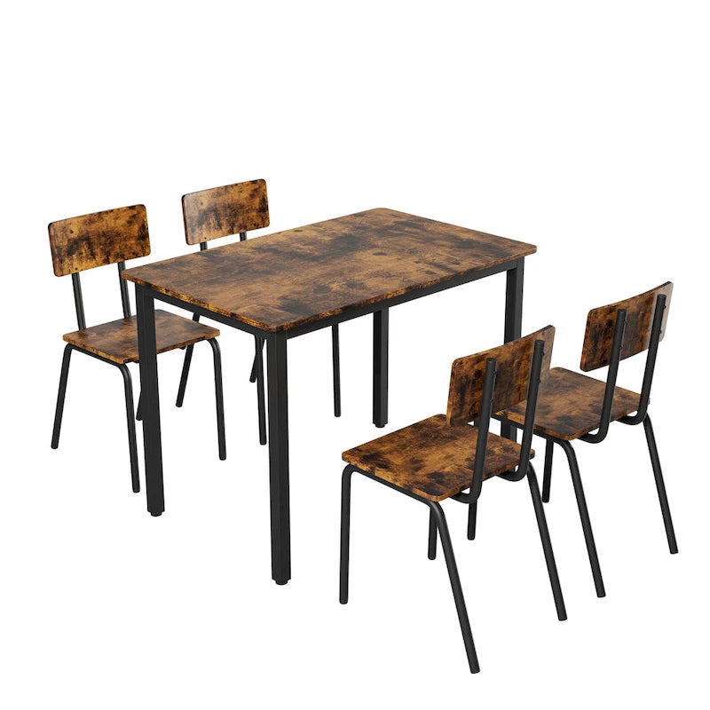 Kitchen Dining Table Set Metal Frame Breakfast Table with 4 Dining Chairs Modern Casual Dining Table Set 5-Piece Dining Set