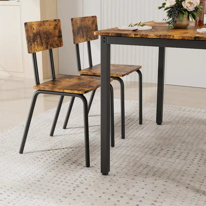 Kitchen Dining Table Set Metal Frame Breakfast Table with 4 Dining Chairs Modern Casual Dining Table Set 5-Piece Dining Set