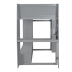 Twin Size Loft Bed Mulfunctional Wood Loft Bed w/Desk, Multi-storage Shelves, LED and Hanging Clothes Rack, No Box Spring Needed