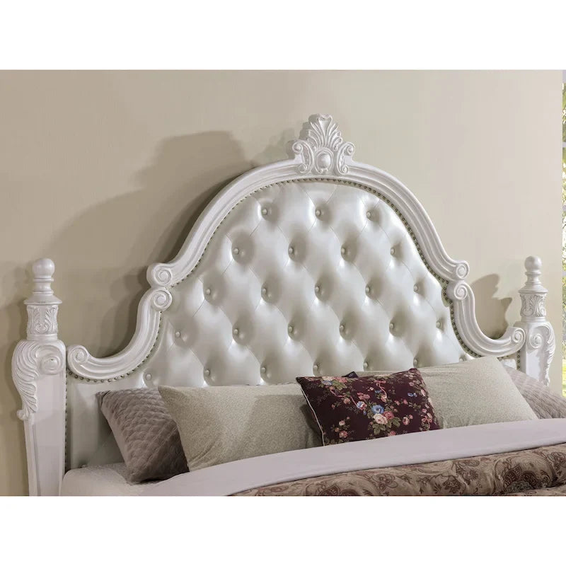 Furniture of America Eugene Traditional Faux Leather Button Tufted Four Poster Panel Bed