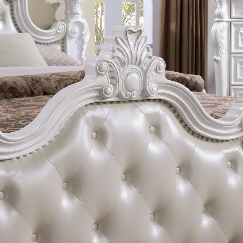 Furniture of America Eugene Traditional Faux Leather Button Tufted Four Poster Panel Bed