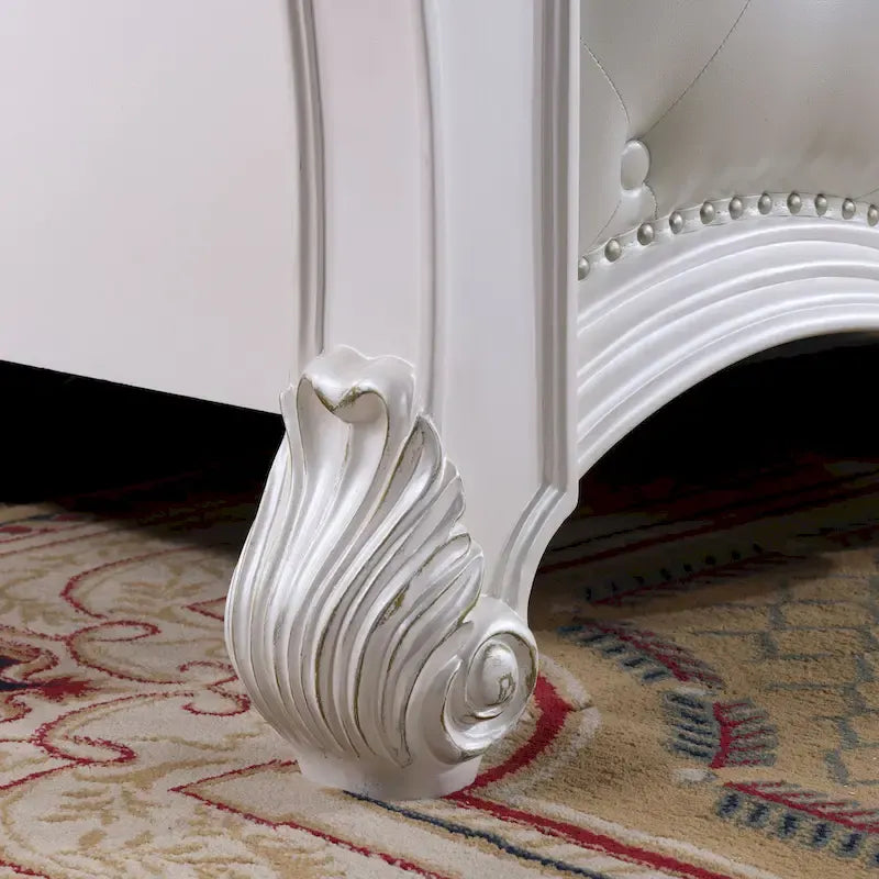 Furniture of America Eugene Traditional Faux Leather Button Tufted Four Poster Panel Bed