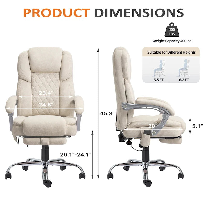 EROMMY Heated Massage Office Chair with Footrest, Ergonomic Reclining Desk Chair with Lumbar Support and Adjustable Height.