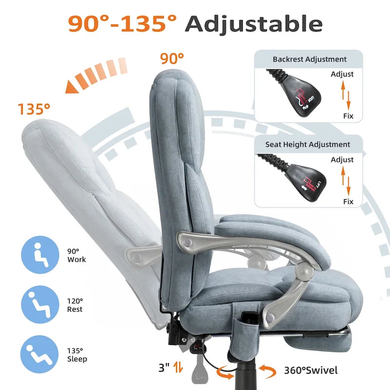 EROMMY Heated Massage Office Chair with Footrest, Ergonomic Reclining Desk Chair with Lumbar Support and Adjustable Height.