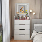 3-in-1 Small Makeup Table Set with Glass Top 3 Drawers, Stool