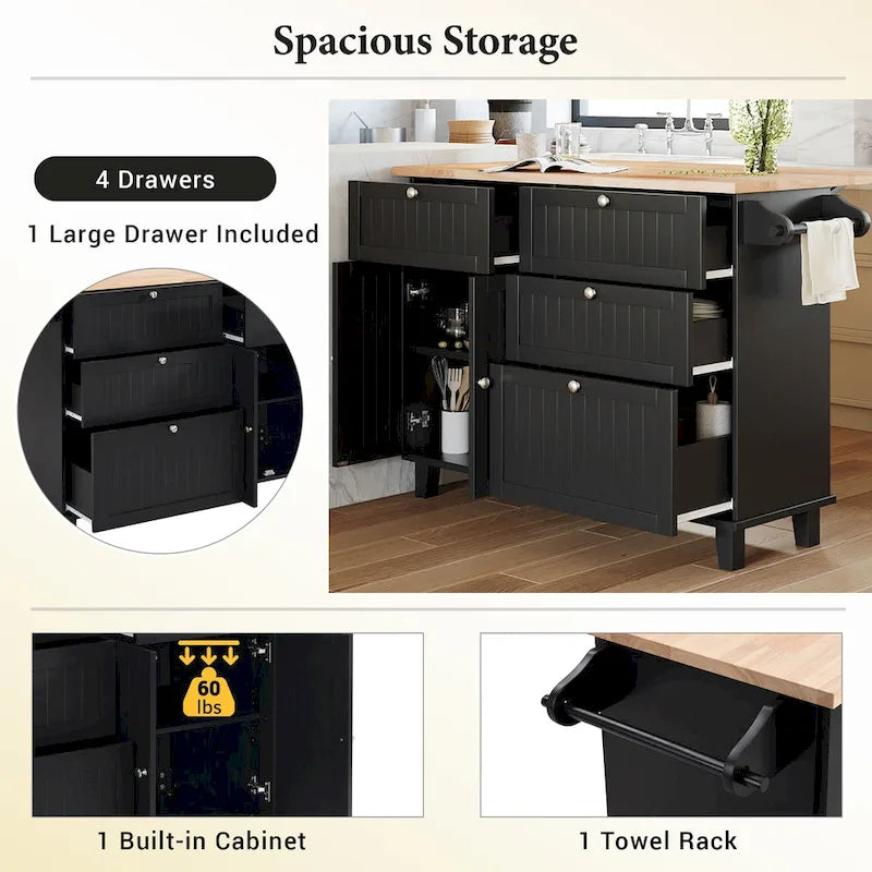 Topmax Farmhouse Kitchen Island Set With Drop Leaf And 2 Seatings