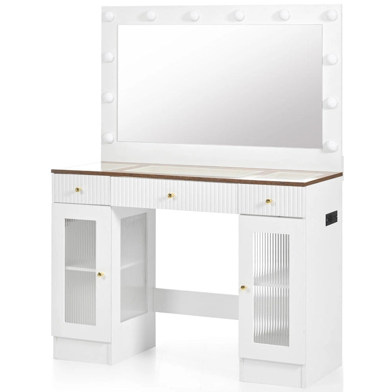 43.3 Vanity Desk with Large Mirror and Hollywood Bulbs