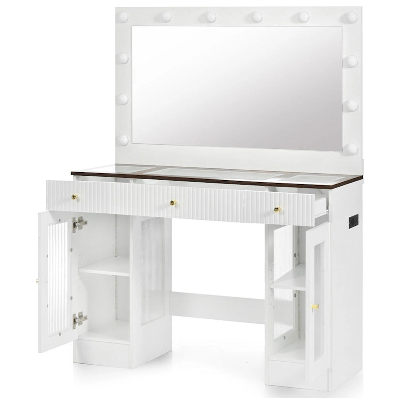 43.3 Vanity Desk with Large Mirror and Hollywood Bulbs