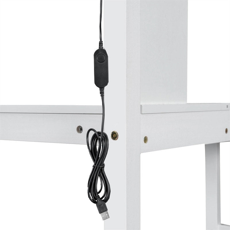 Twin Size Loft Bed with Bulit-in Desk, LED Light and Storage Staircase, Wooden Loft Bedframe with Storage Shelves and Cabinets