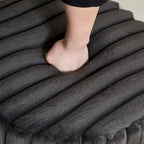 22.05Wide Upholstered Round Pouf Ottoman Foot Rest with Black Metal Legs