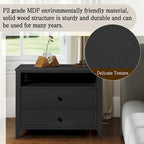 EROMMY Modern Wide Nightstand with 2 Drawers and Open Storage, Bedroom Bedside Table with Solid Wood Legs, Nightstand.