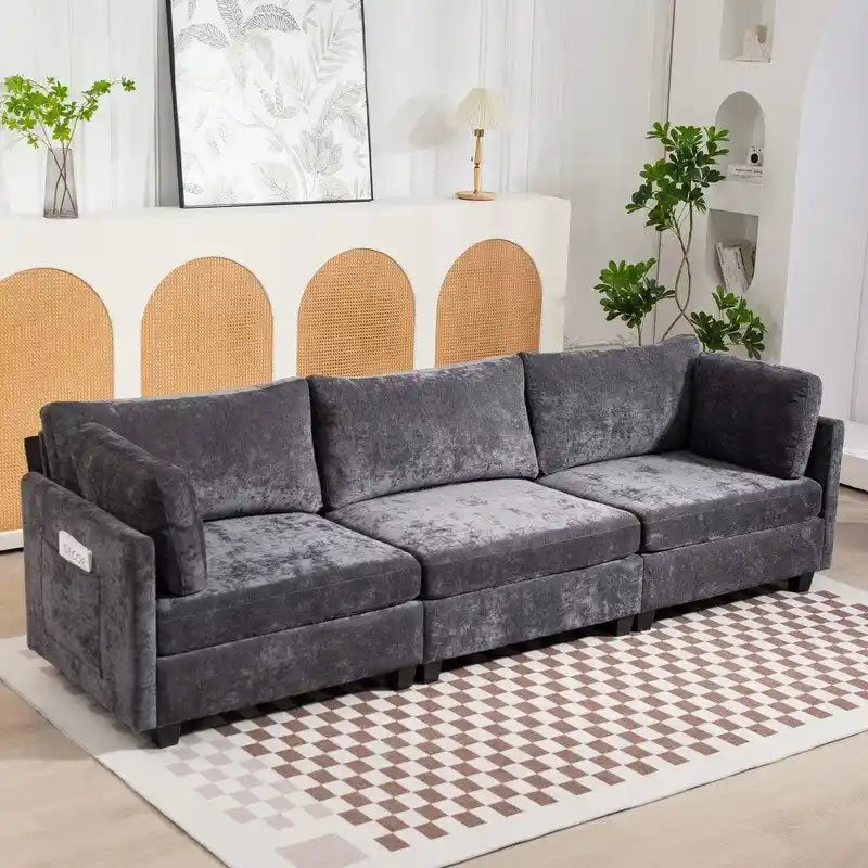 111.42 Chenille Upholstered Three Seater Sofa
