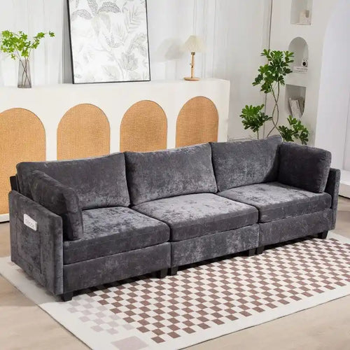 111.42 Chenille Upholstered Three Seater Sofa