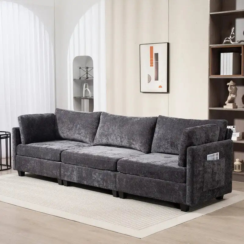 111.42 Chenille Upholstered Three Seater Sofa