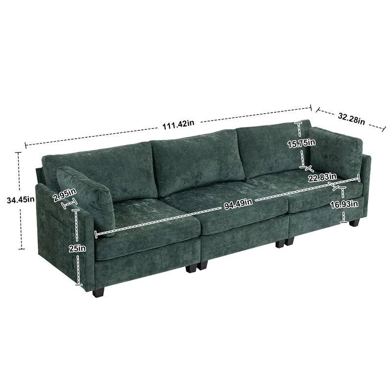 111.42 Chenille Upholstered Three Seater Sofa