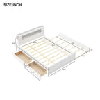 Queen Size Platform Bed with LED Lights & Trundle, Wood Storage Bed Frame with Headboard Shelf & 2 Drawers for Kids Teens Adults