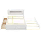 Queen Size Platform Bed with LED Lights & Trundle, Wood Storage Bed Frame with Headboard Shelf & 2 Drawers for Kids Teens Adults